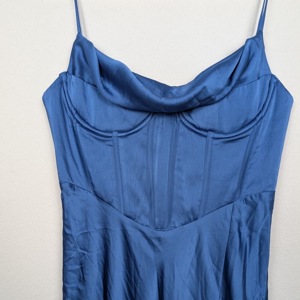 ASTR The Label Cannes Maxi Dress M Blue Satin Bustier Formal Evening Elegant - Picture 5 of 11